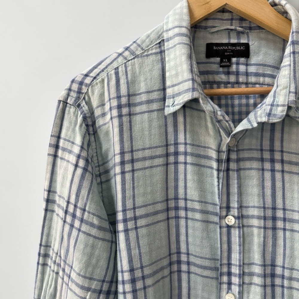 Banana Republic Women’s Blue Plaid Flannel Button-Up Shirt XL - Picture 4 of 7